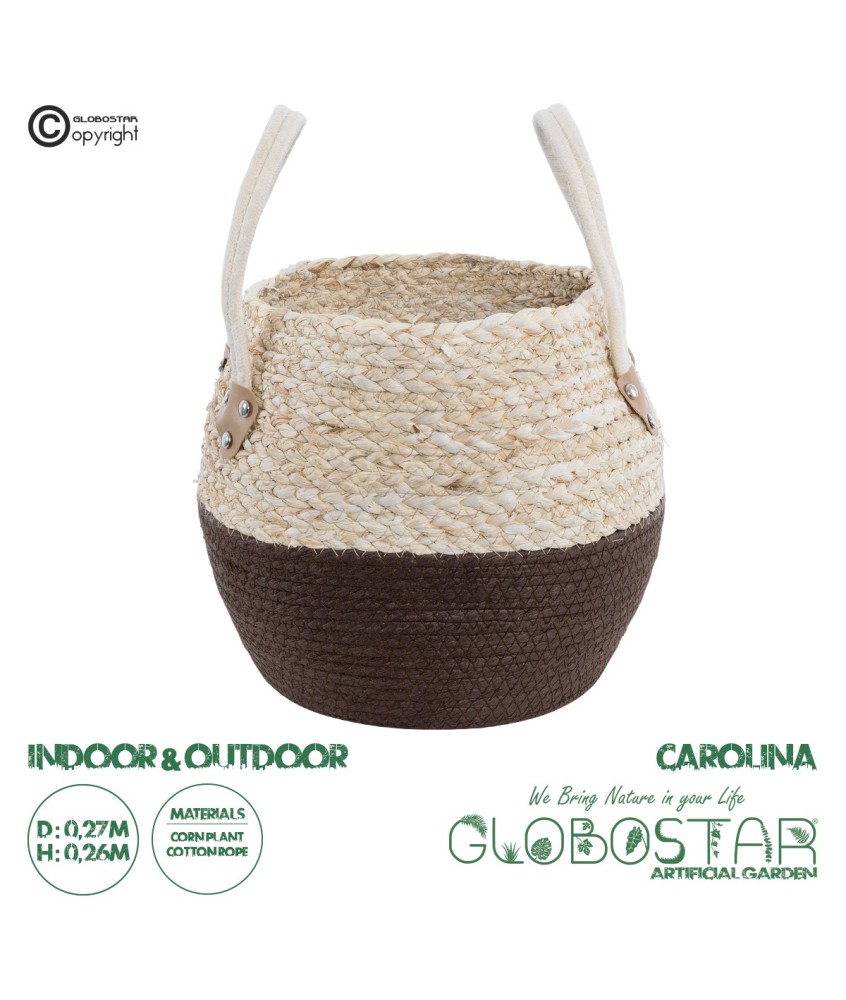 GloboStar® Artificial Garden CAROLINA 20579 Διακοσμητικό Πλεκτό Κασπώ Γλάστρα - Flower Pot Μπεζ με Καφέ και Λευκό Φ27 x Υ26cm